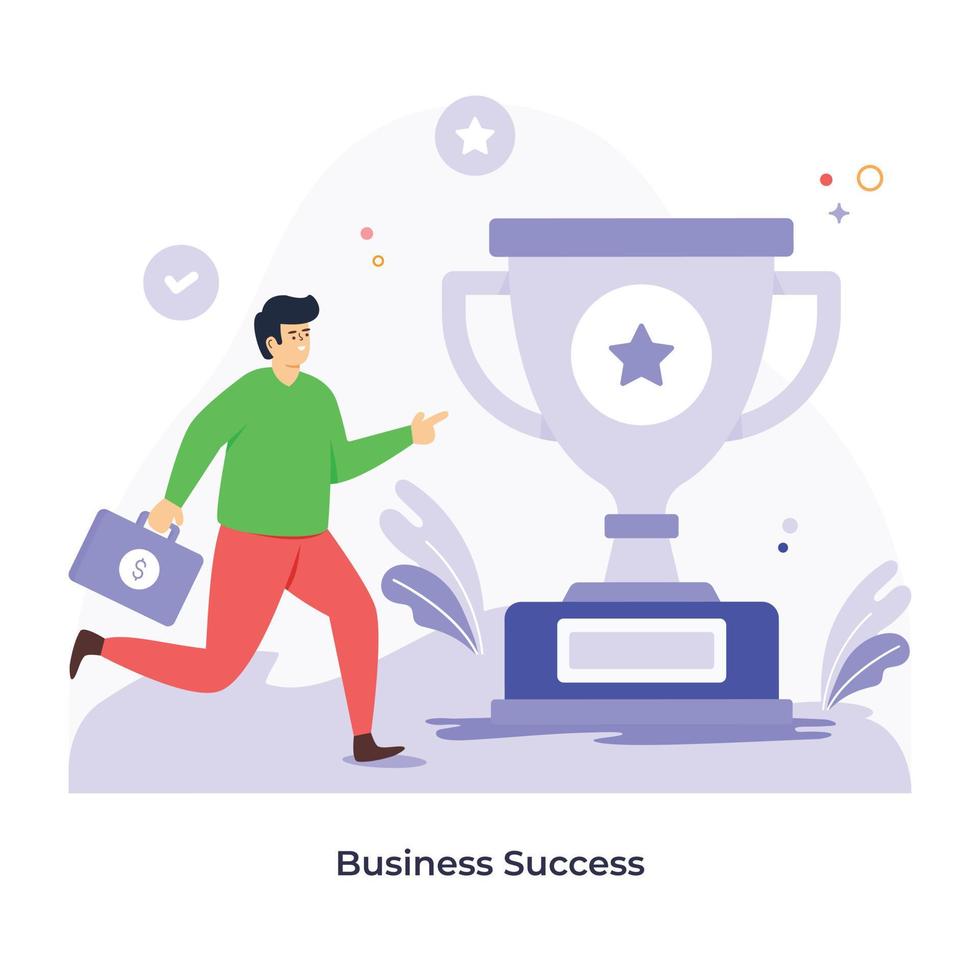 Person with trophy and briefcase, flat illustration of business success vector