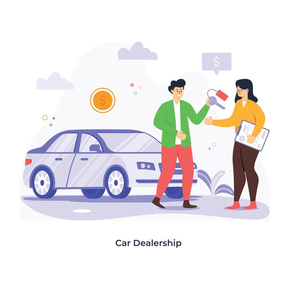 A high quality flat illustration of car dealership vector