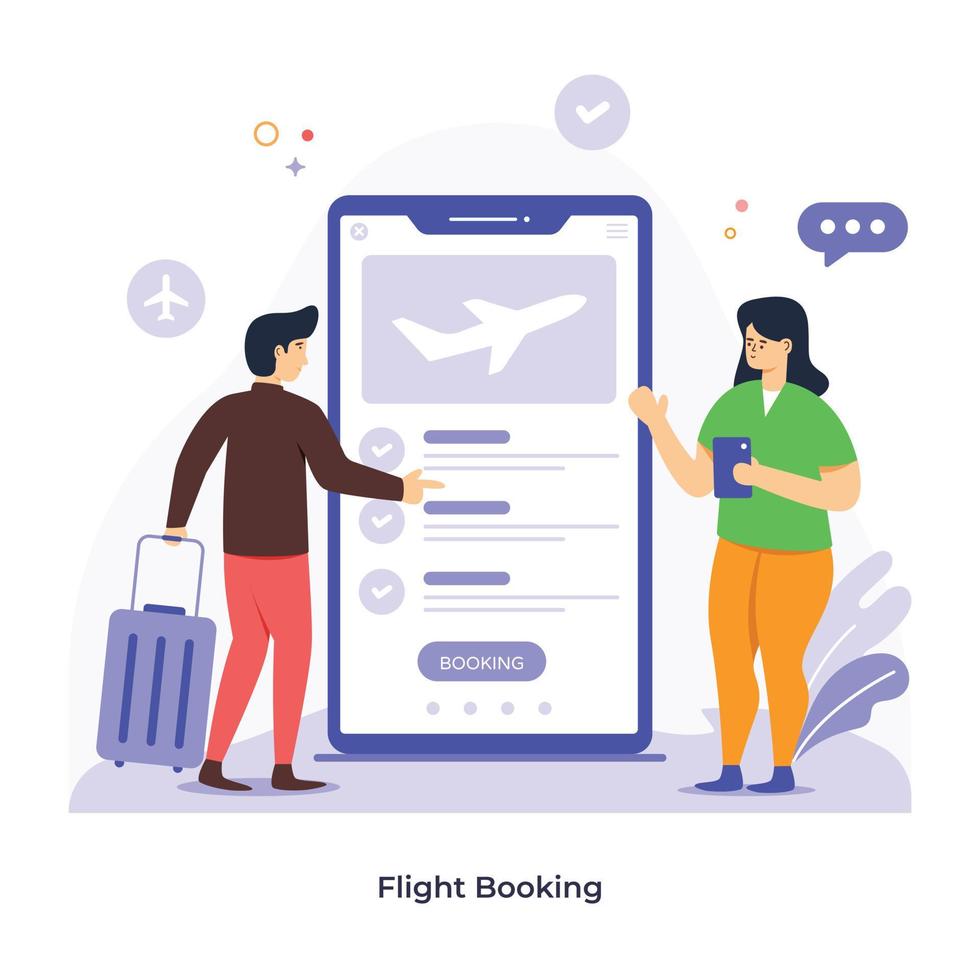 Online flight booking app, flat illustration vector