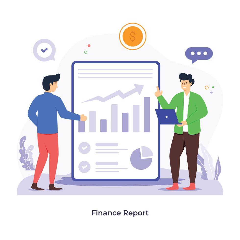 Persons discussion financial report, flat illustration vector