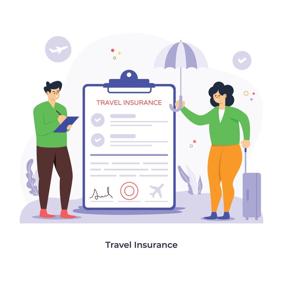 ilustración de seguro de viaje diseñada en estilo plano vector