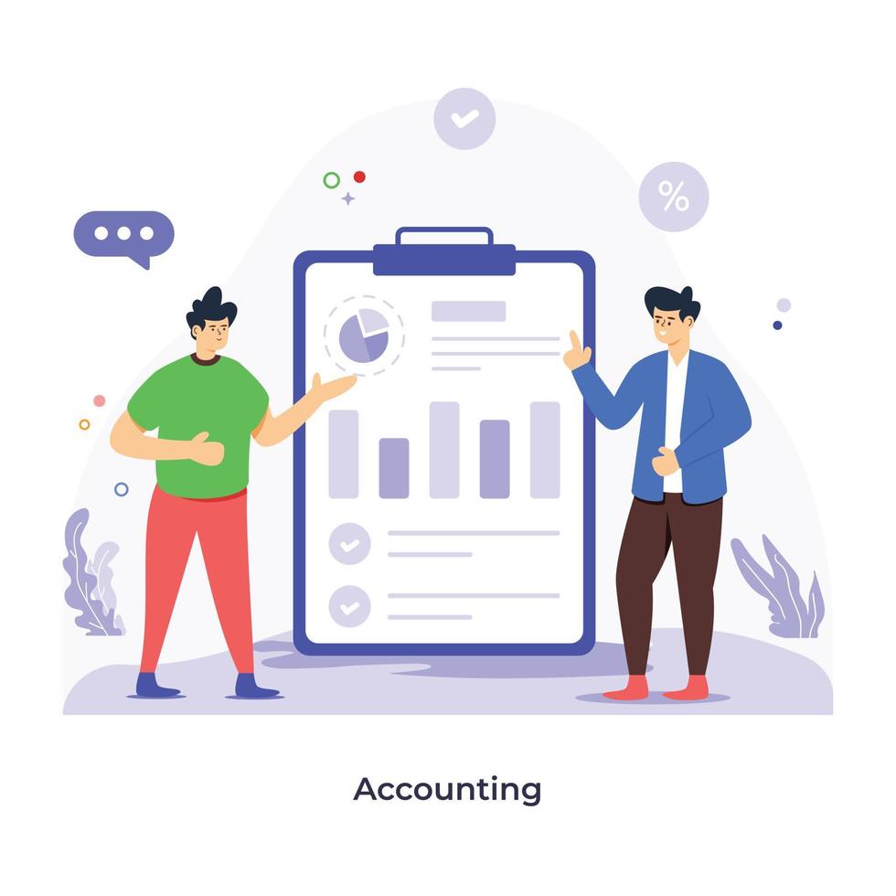 Persons with analytical report, flat illustration of accounting vector