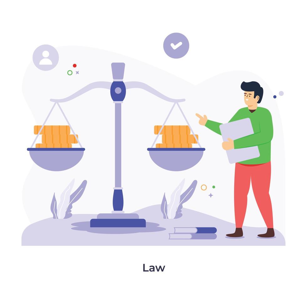 Coins on balance scale, showing the concept of financial law flat illustration vector