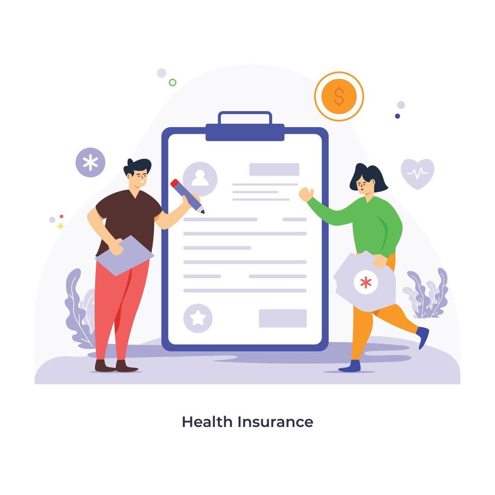 ilustración plana cuidadosamente elaborada del seguro de salud vector