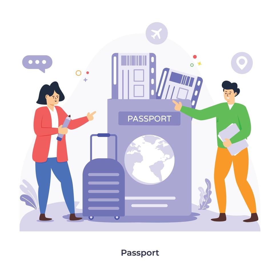Passport and travel tickets, flat illustration vector