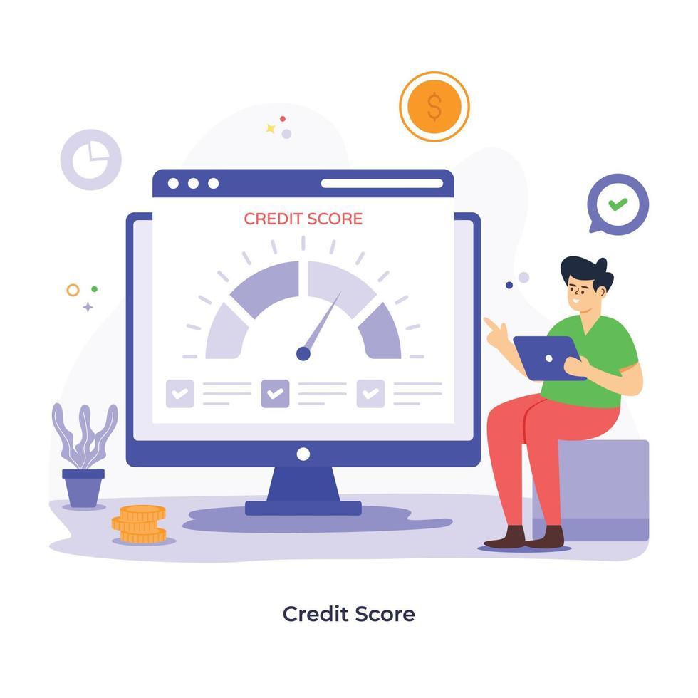 Person testing website credit score, flat illustration vector