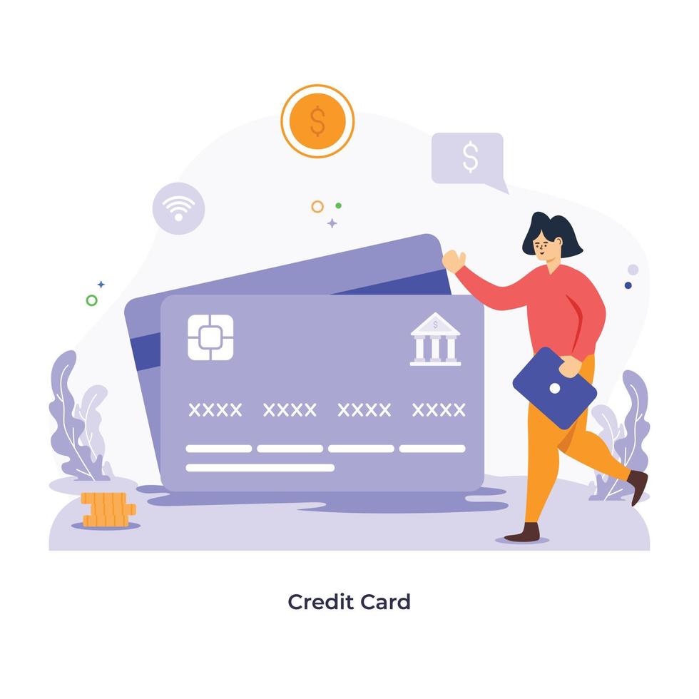 método de pago, ilustración plana de tarjeta de crédito vector