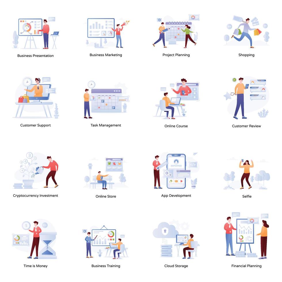 Collection of Business Planning Flat Illustrations vector