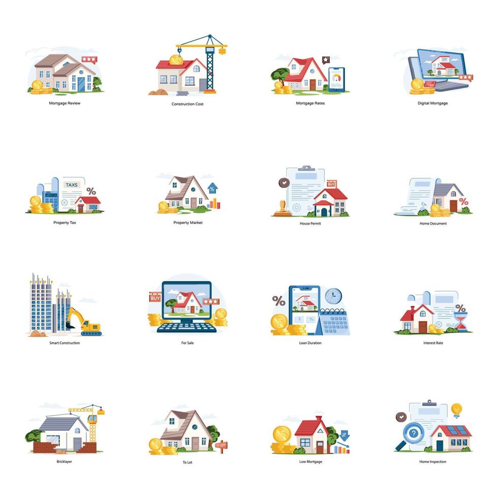 Trendy Set of Property Flat Illustrations vector