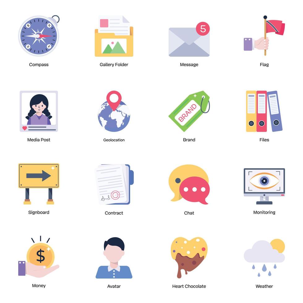Set of Business and Multimedia Flat Icons vector