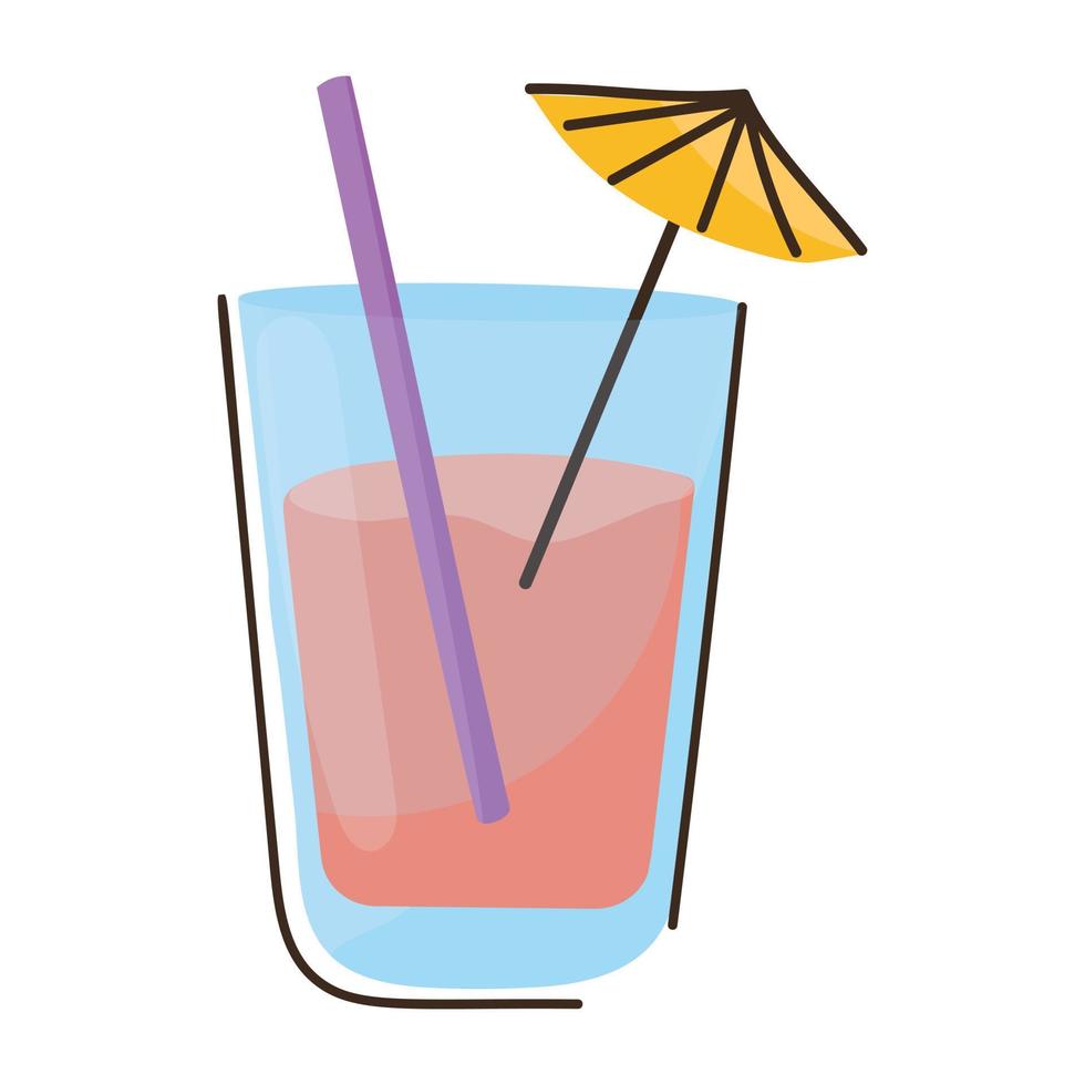 bebida de verano, práctico icono de garabato plano de cóctel vector