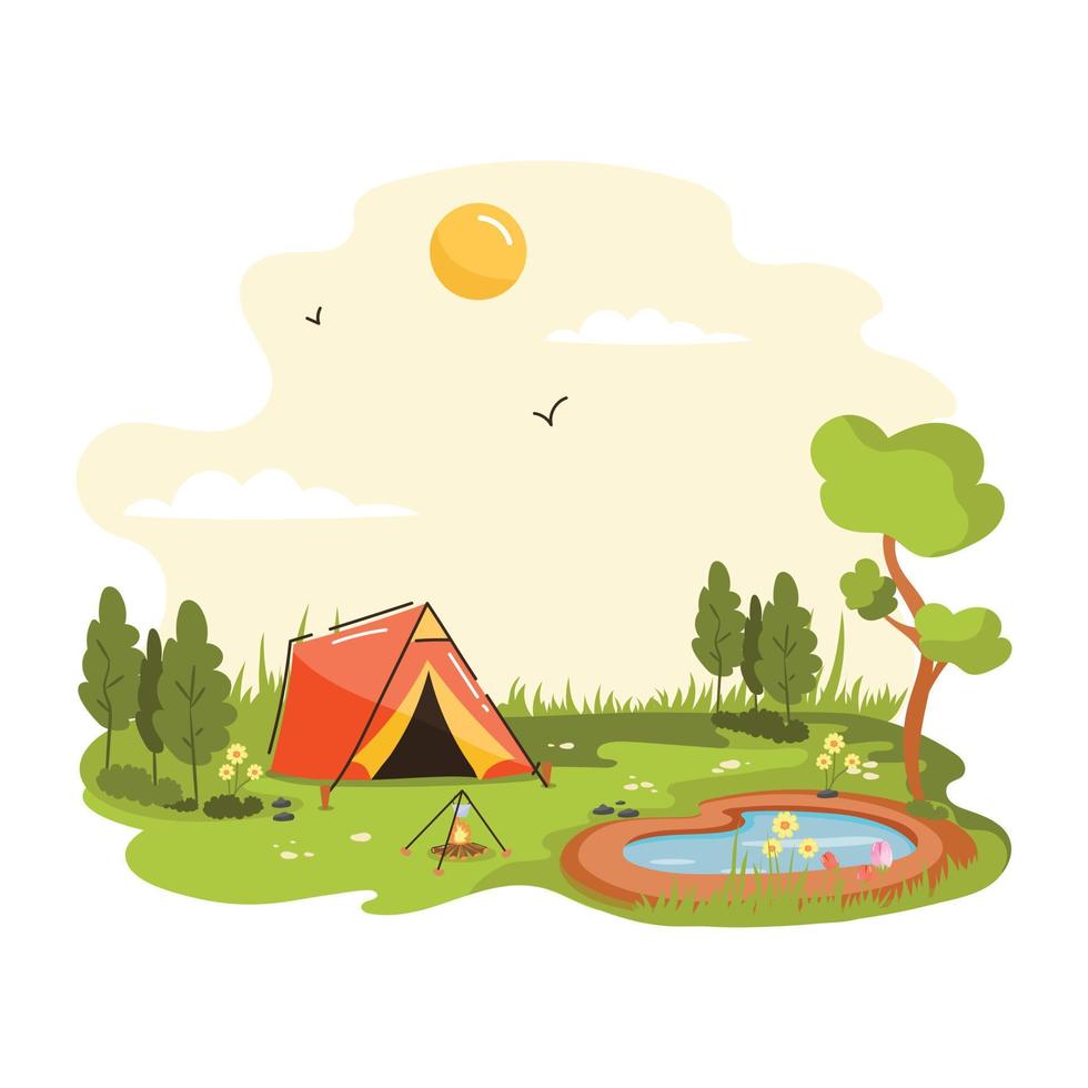 A scalable flat illustration of campground vector