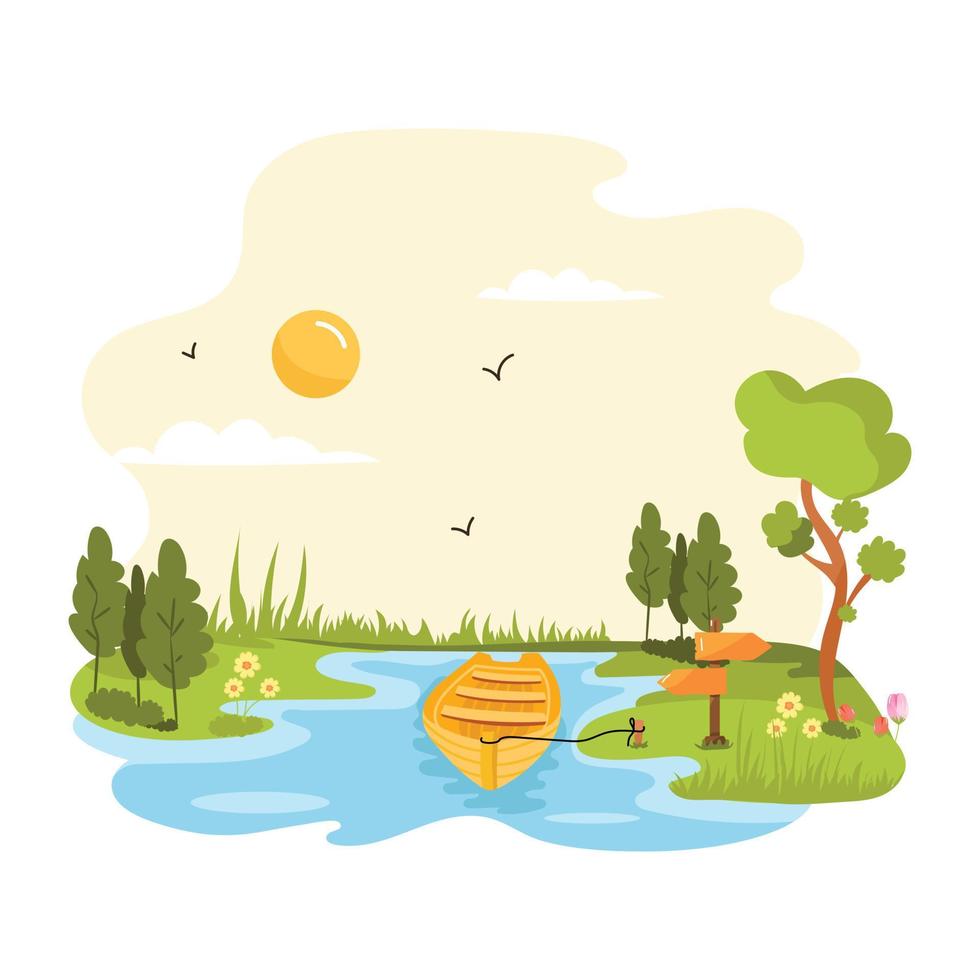A high quality flat illustration of mountain beach vector