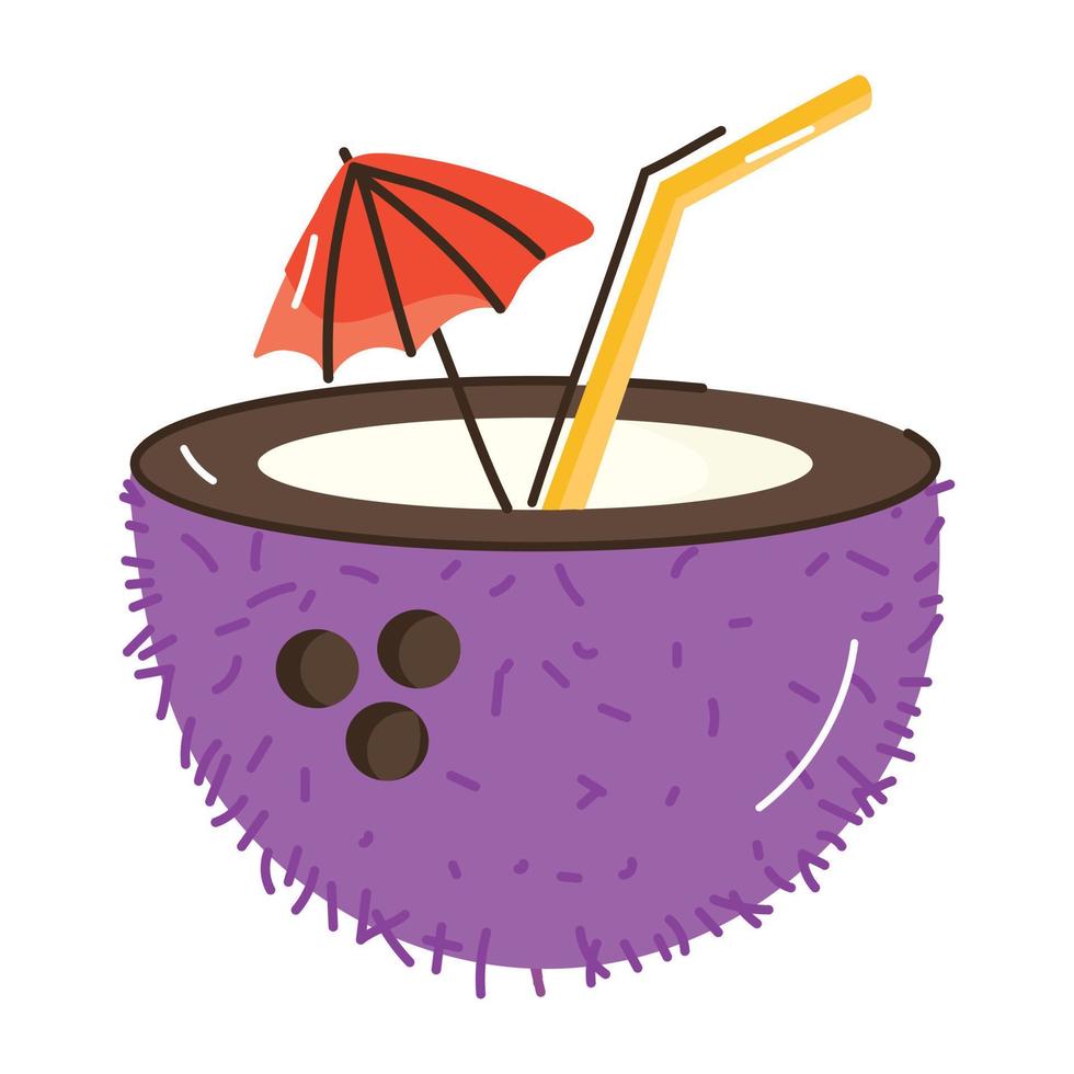 Flat doodle sticker of coconut water vector