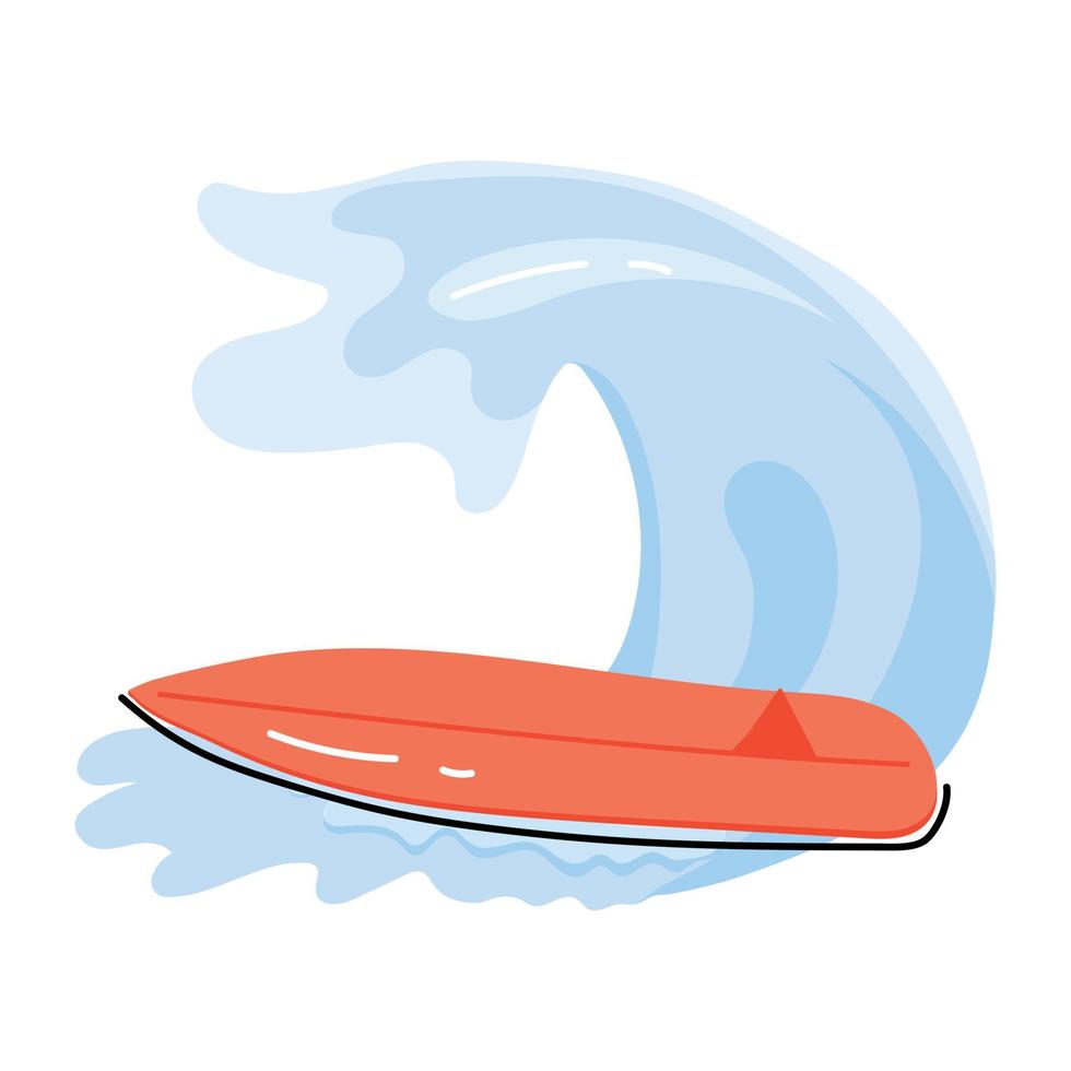 A skillfully crafted flat doodle sticker of surfing vector