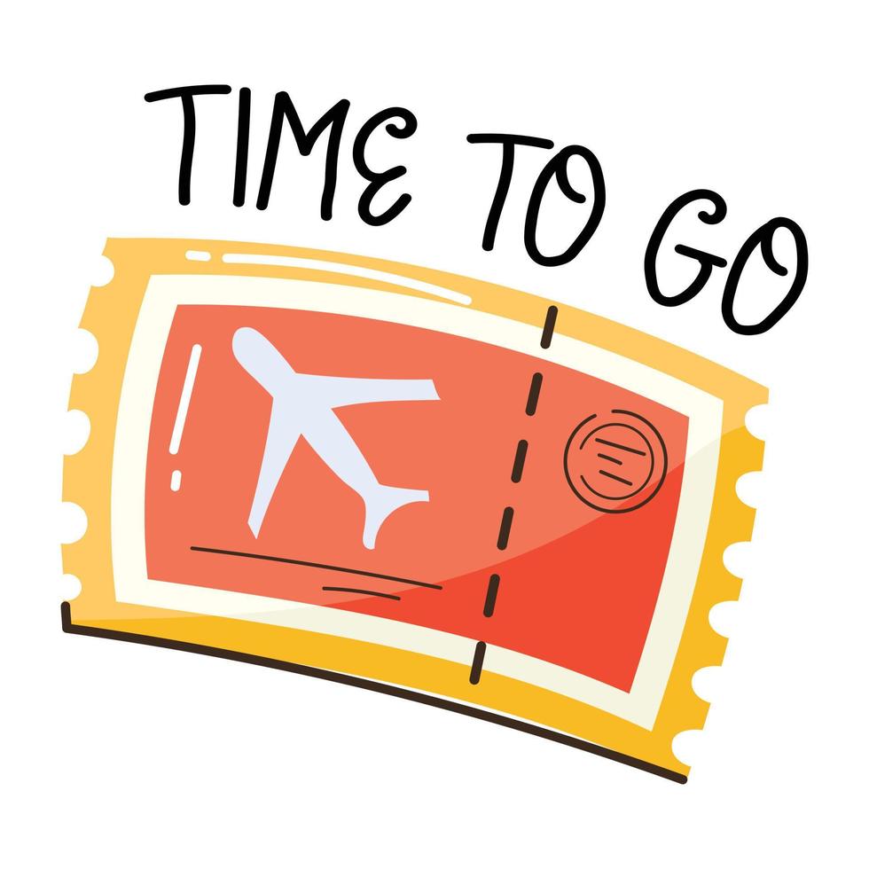 Time to go, flat doodle sticker of air ticket vector