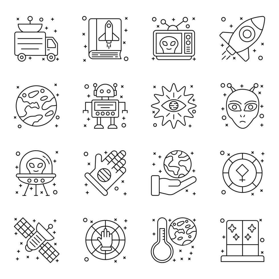 paquete de iconos lineales de elementos espaciales de moda vector