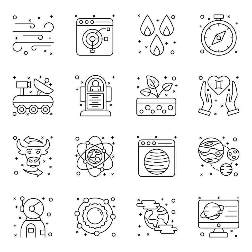 Premium Bundle of Astronomy and Zodiac Symbols Linear Icons vector