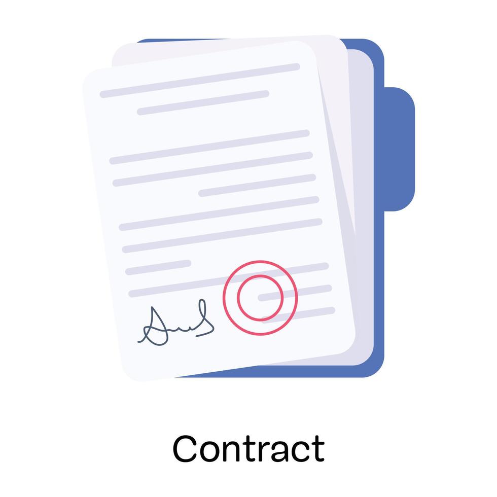 papel con sello y firma, icono plano de contrato vector