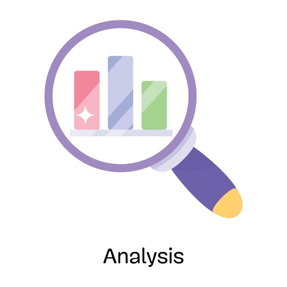 Magnifier and bar chart, flat icon of analysis vector