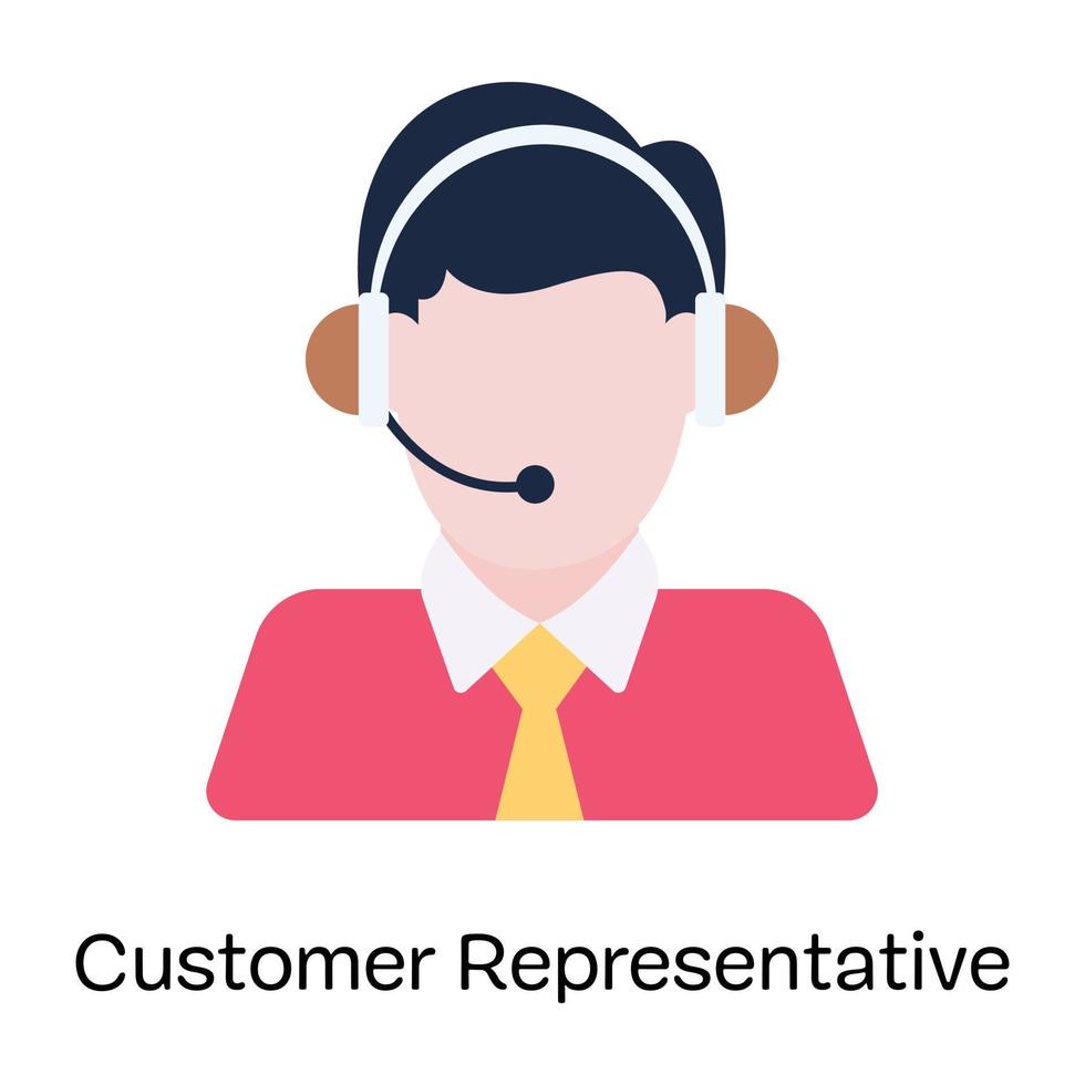 Person wearing headphones, flat icon of customer representative vector
