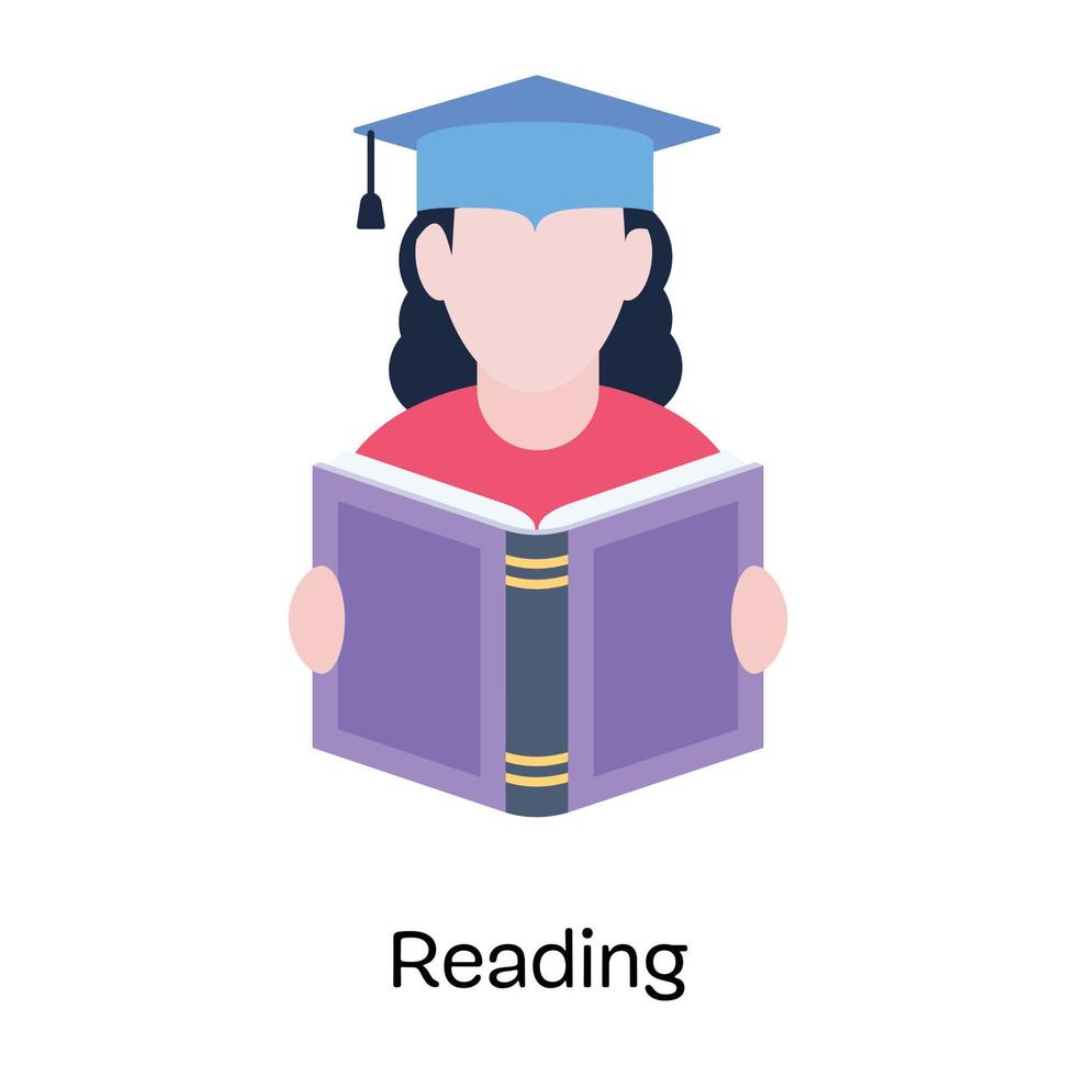 Student reading a book, flat icon vector