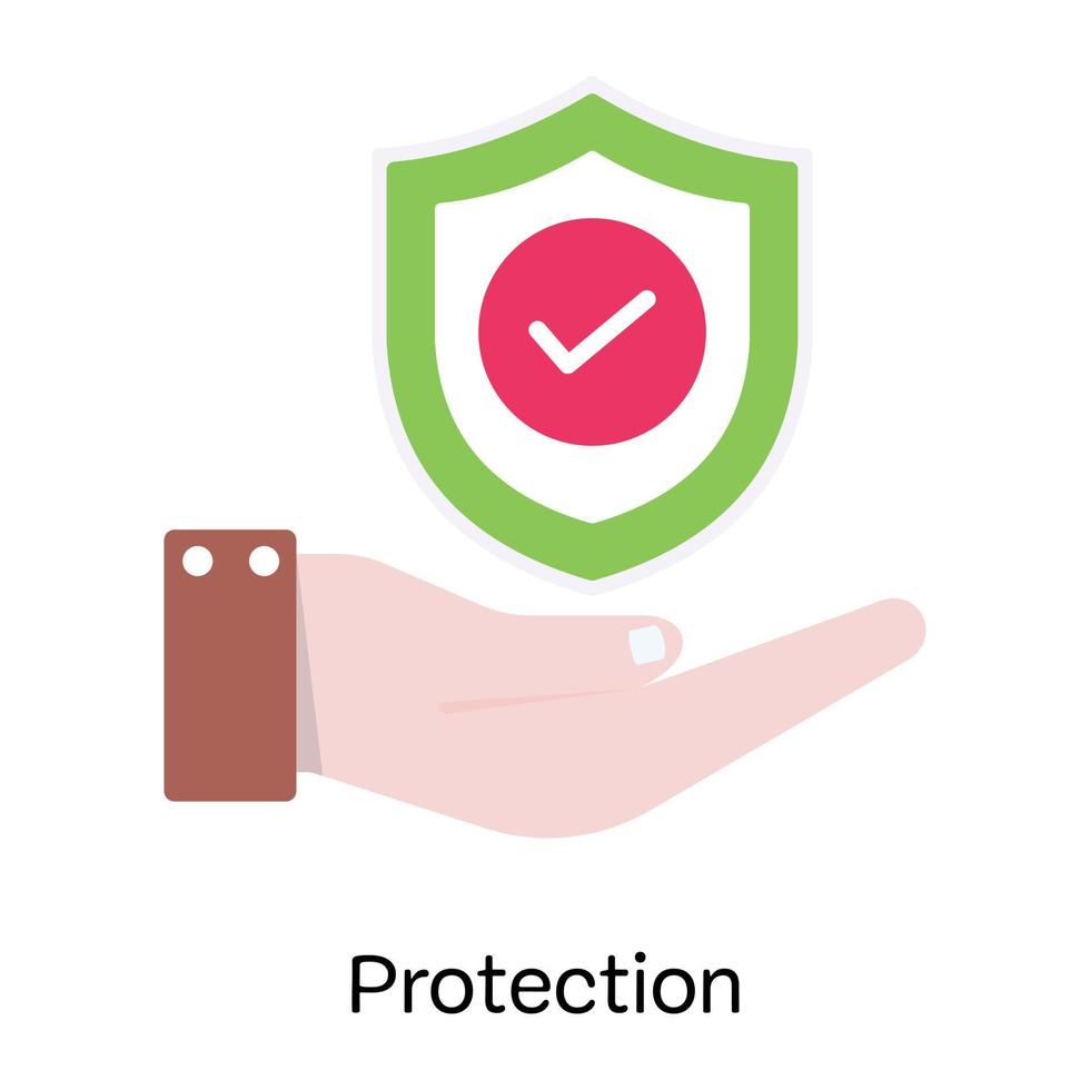 Hand holding shield, concept of protection flat icon vector