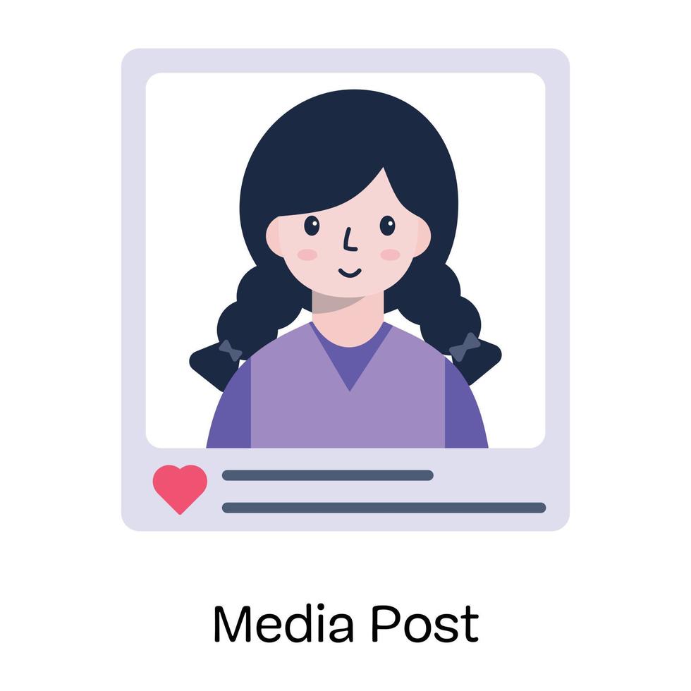 Media post with heart reaction, flat icon vector