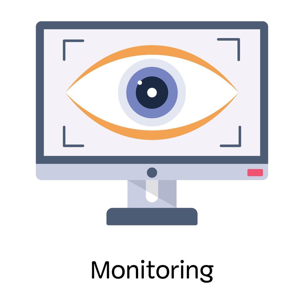 Eye inside computer, concept of monitoring flat icon vector