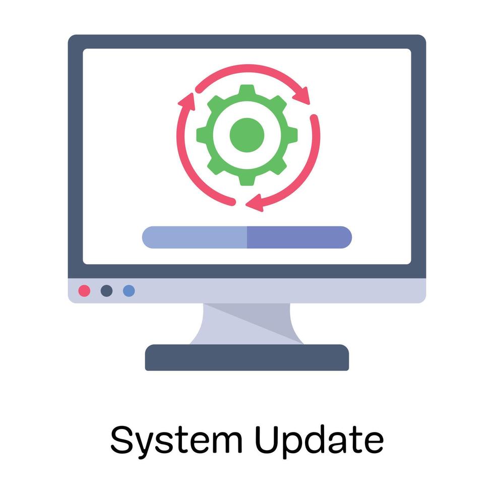 Cog and arrows inside screen, flat icon of system update vector