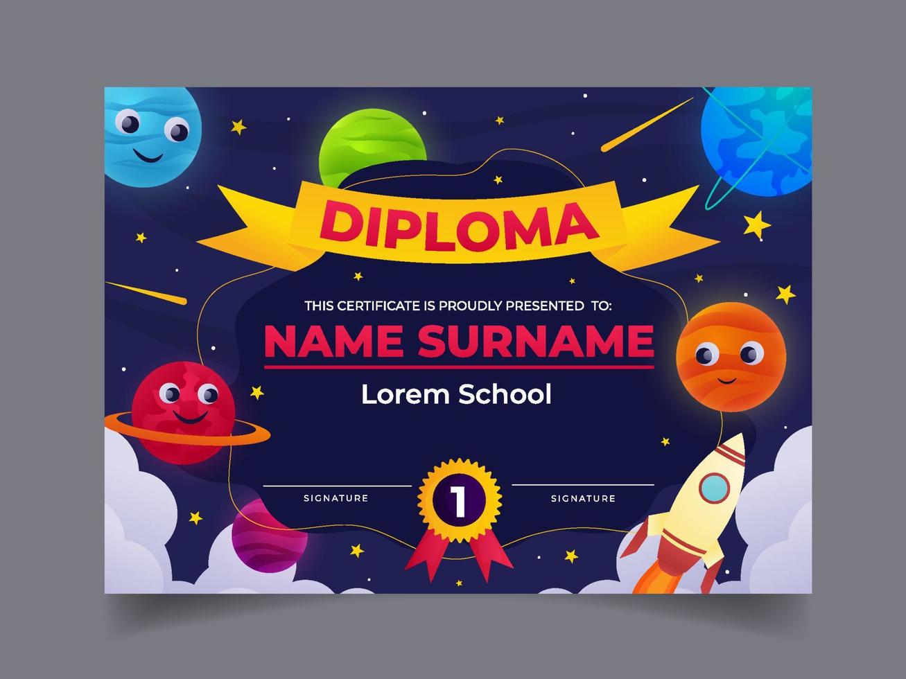 Certificate of Kindergarten Planet Galaxy Template vector