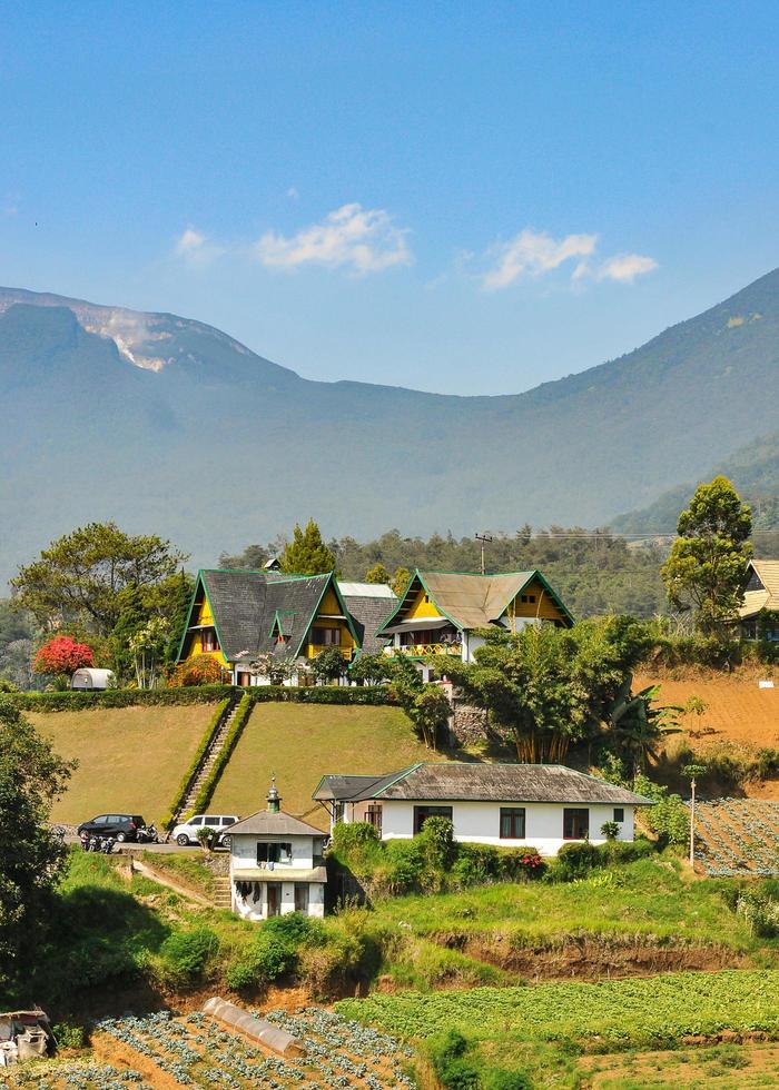 A beautiful view in the morning on a hill or on a mountain photo