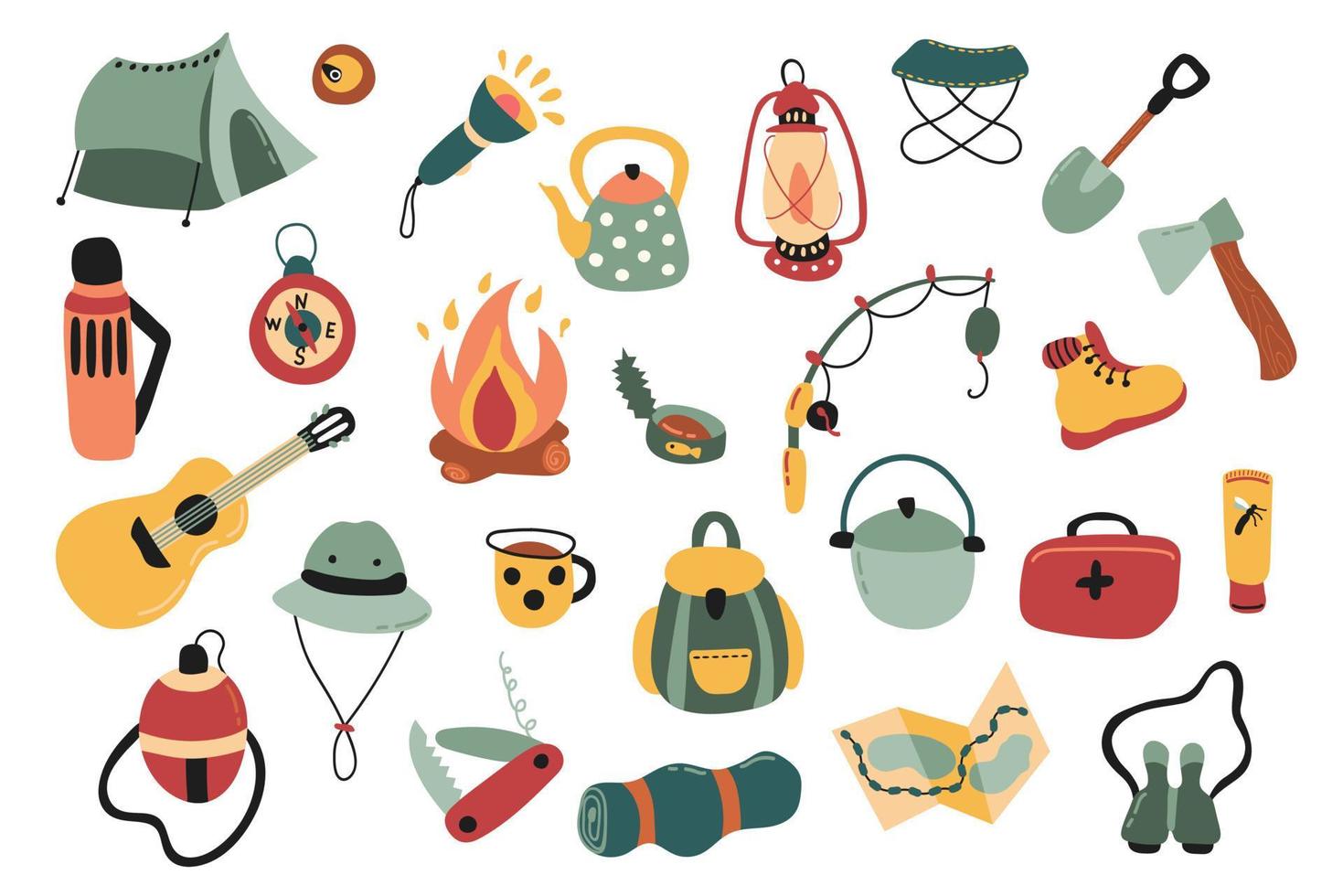 Cute hand drawn camping set. vector