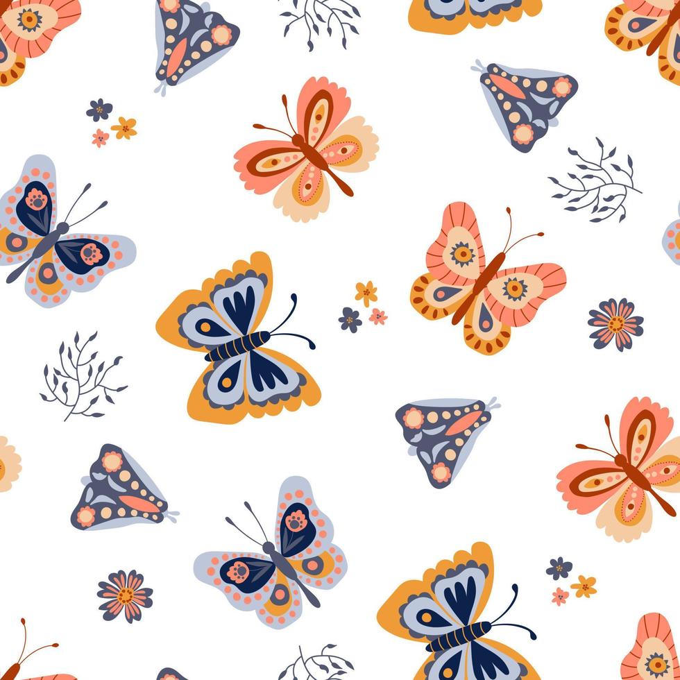 patrón sin costuras con lindas mariposas. vector