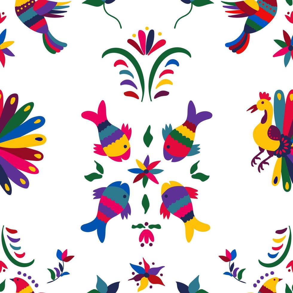 Seamless pattern with cute birds and flowers for the holiday Cinco de mayo. vector