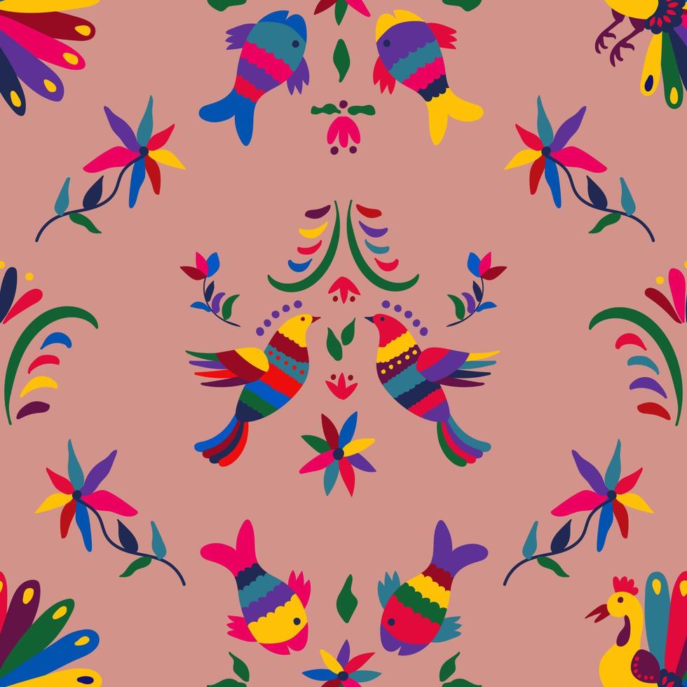 Seamless pattern with cute birds and flowers for the holiday Cinco de mayo. vector