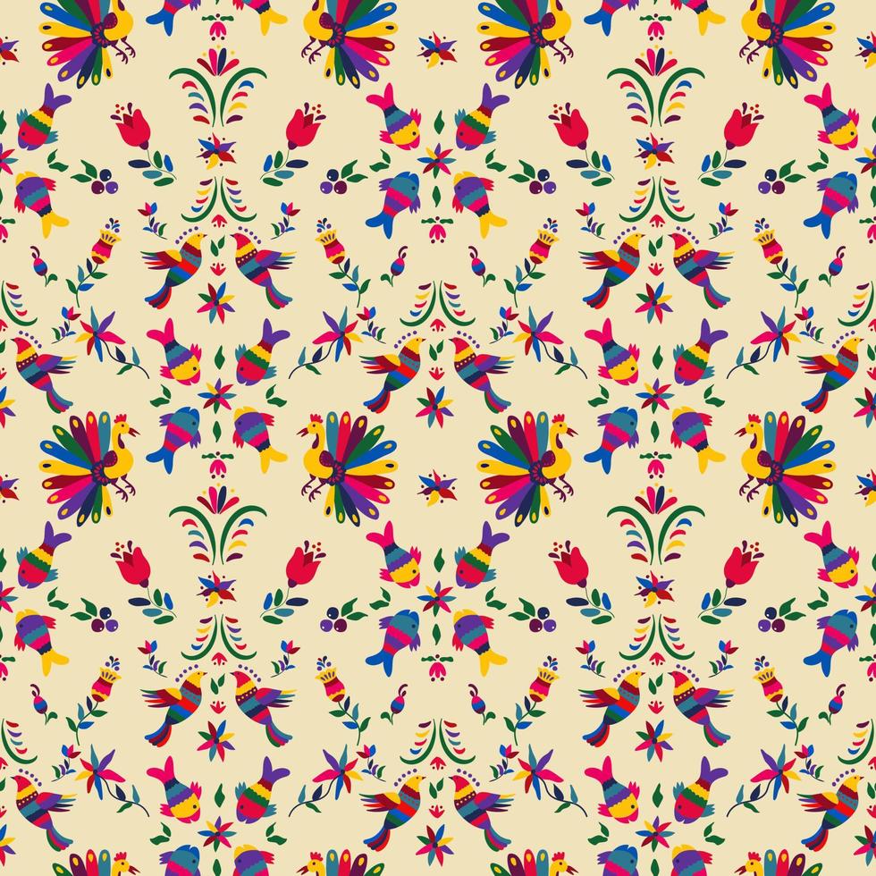 Seamless pattern with cute birds and flowers for the holiday Cinco de mayo. vector