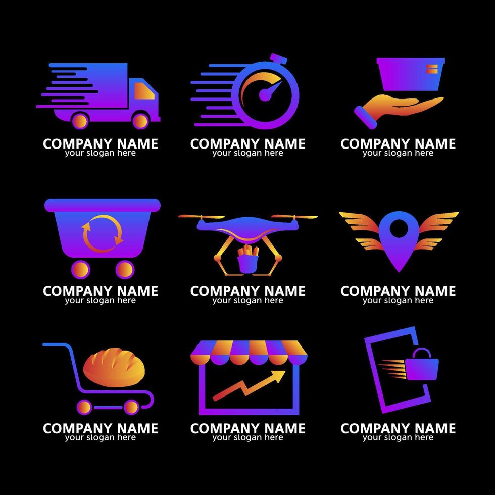 Set of Contactless Delivery Groceries Logo vector