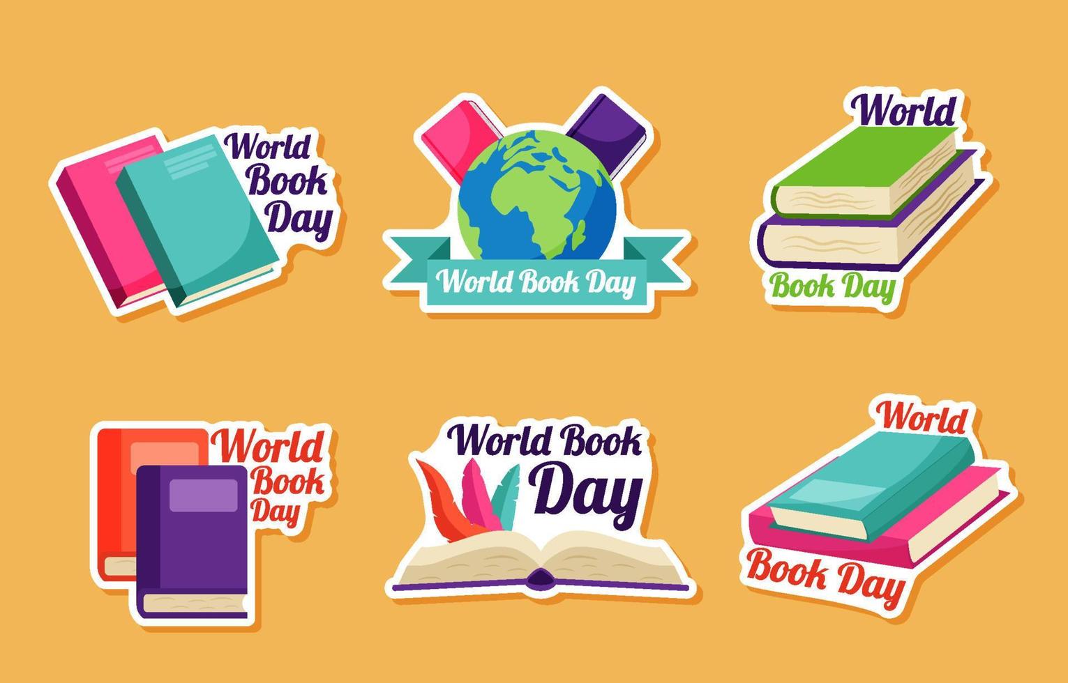 conjunto de paquete de pegatinas del día mundial del libro vector