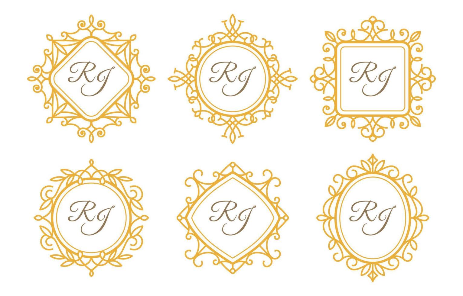 Gold Wedding Monogram Frame Collection vector