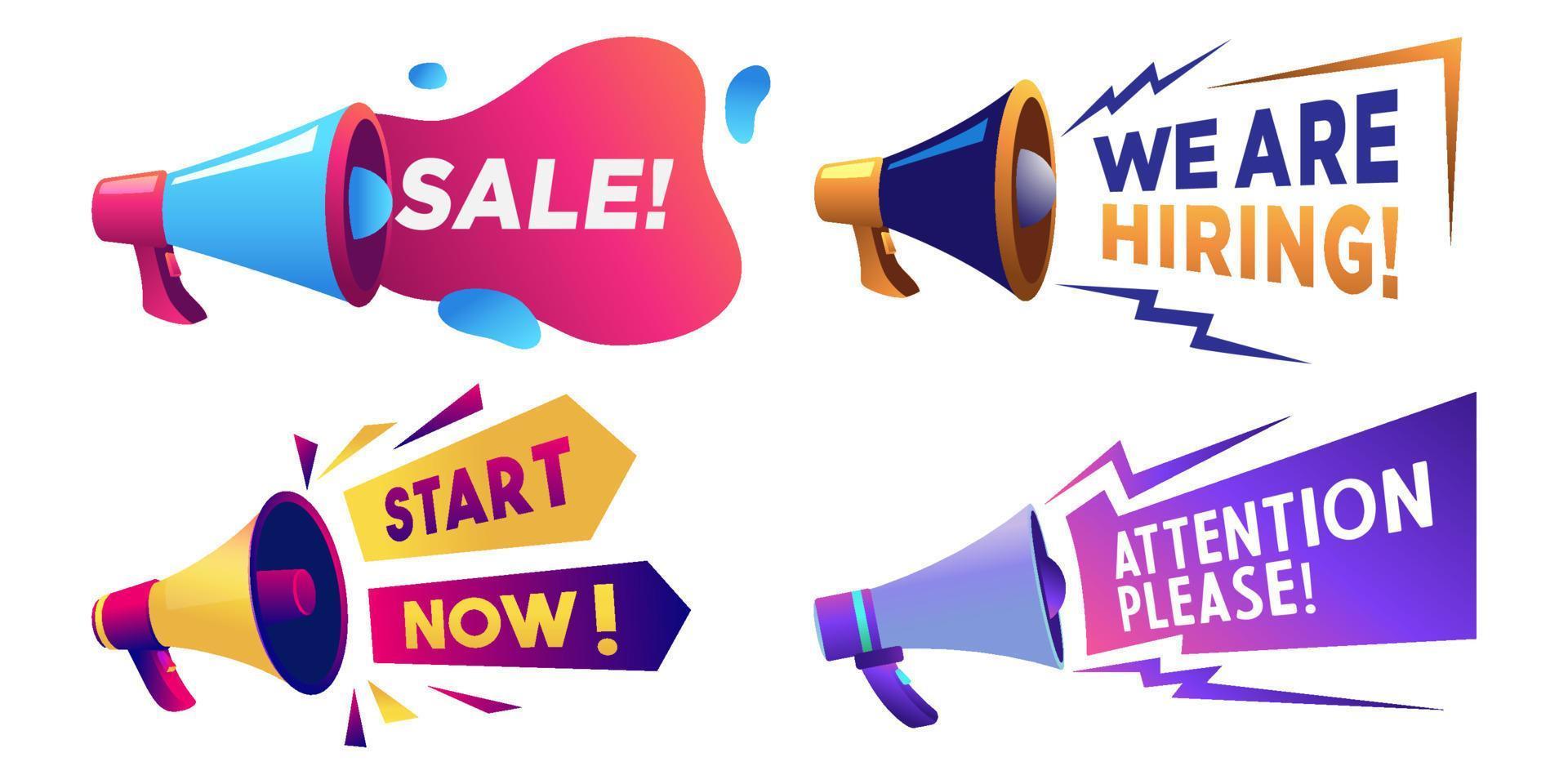 Advertising badge banner with megaphone vector collection