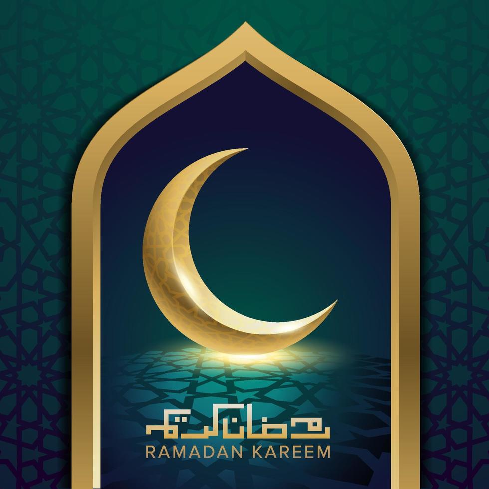Ramadan Kareem greeting card template with crescent moon vector