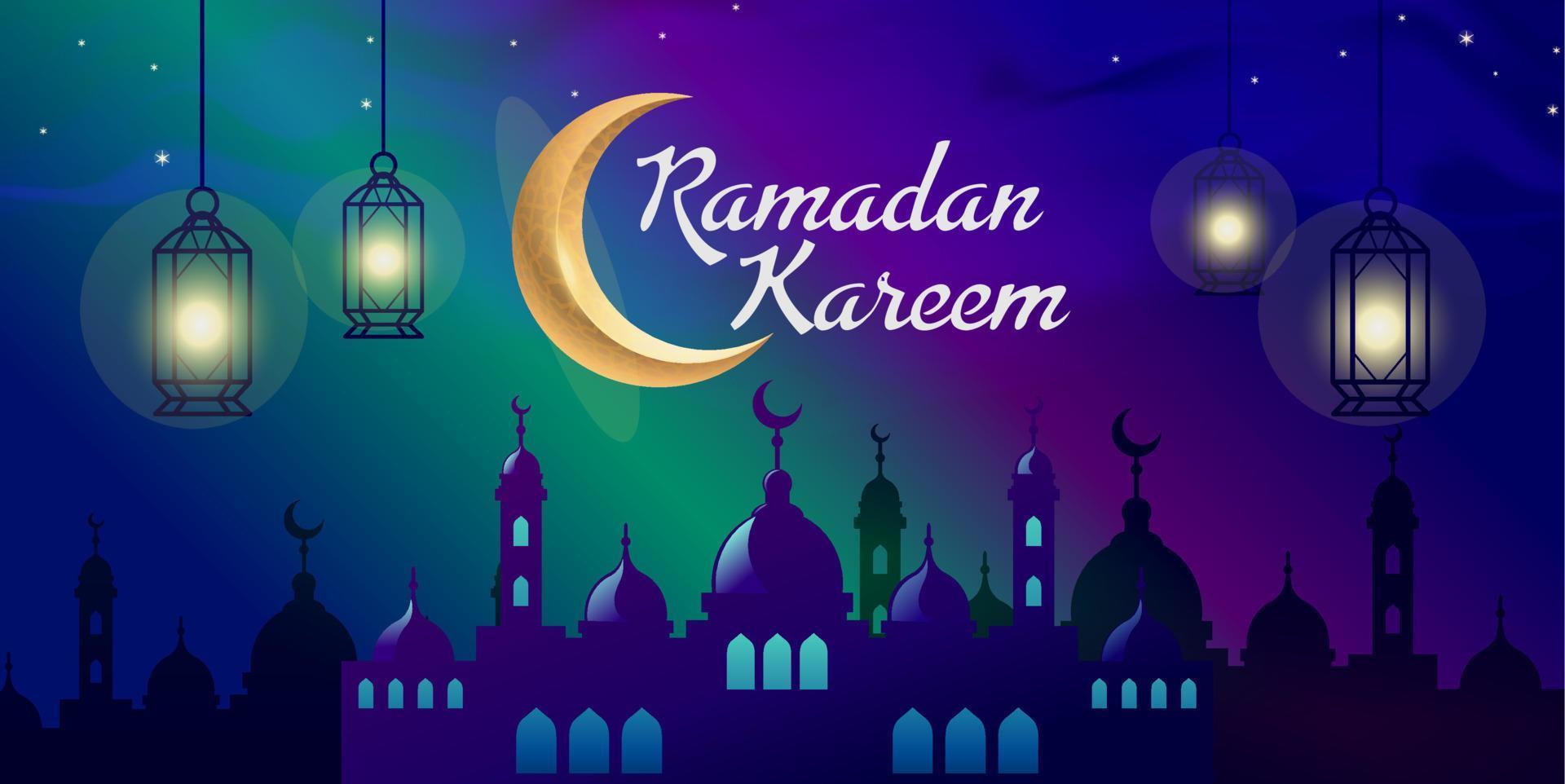 Islamic background ramadan with mosque and moon vector