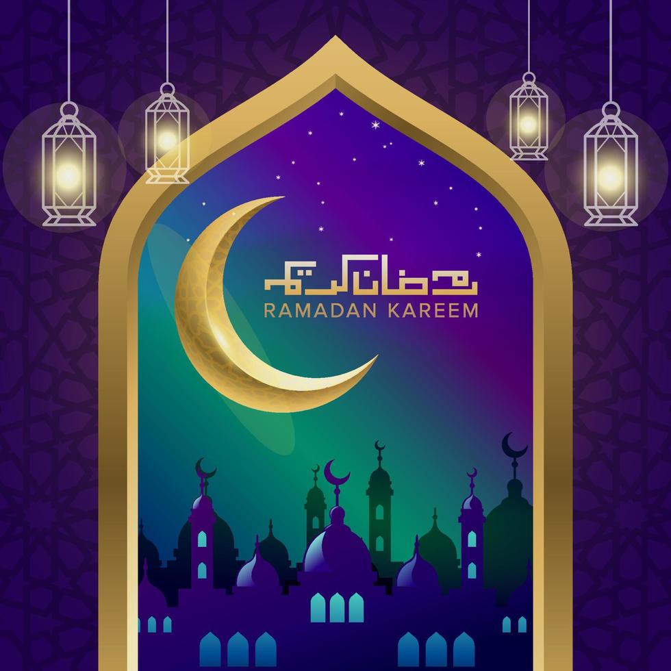 Islamic background ramadan with mosque and moon vector