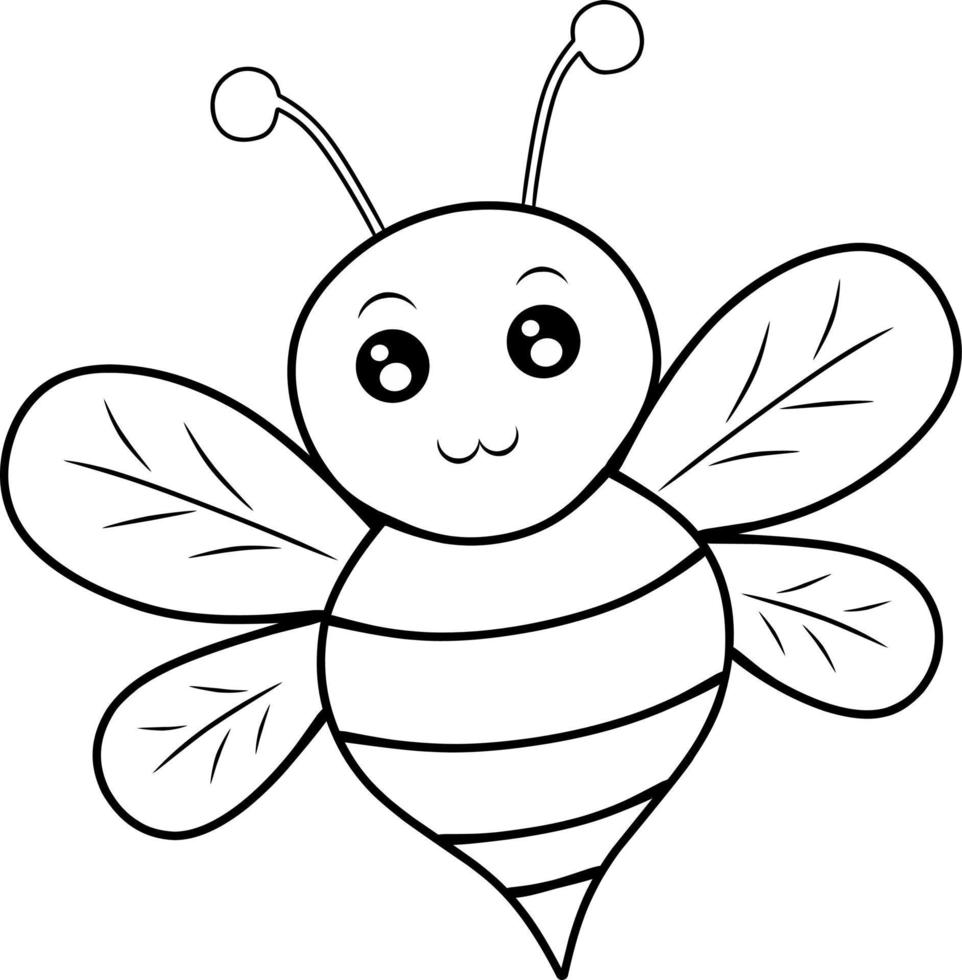 ilustración de una simpática linda abeja sonriente página para colorear vector