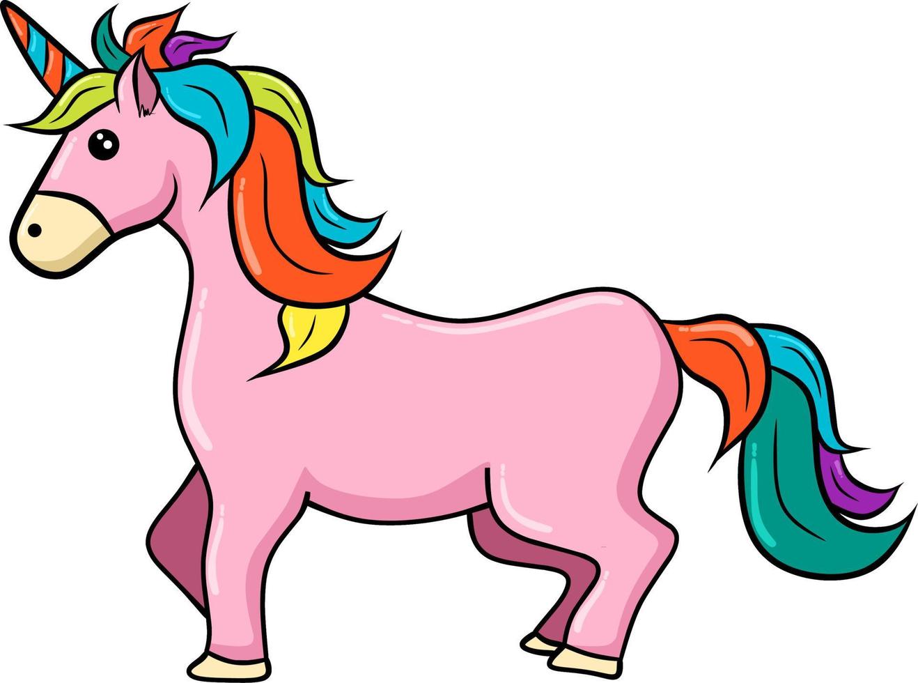 Cute Cartoon Vector Rainbow Unicorn Standing Isolated