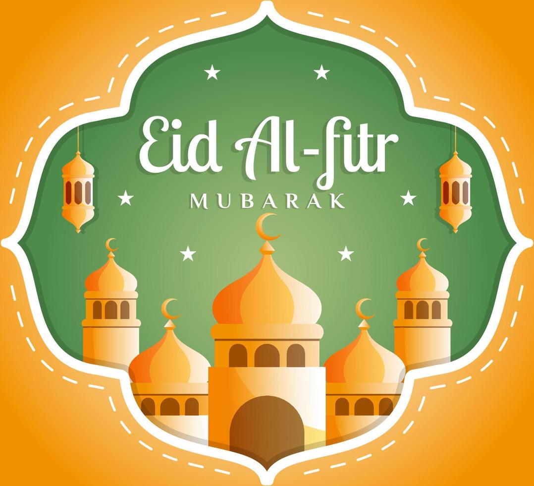 tarjeta de felicitación de estilo de papel eid al-fitr vector