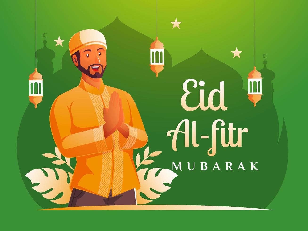 a muslim man celebrating eid al fitr vector