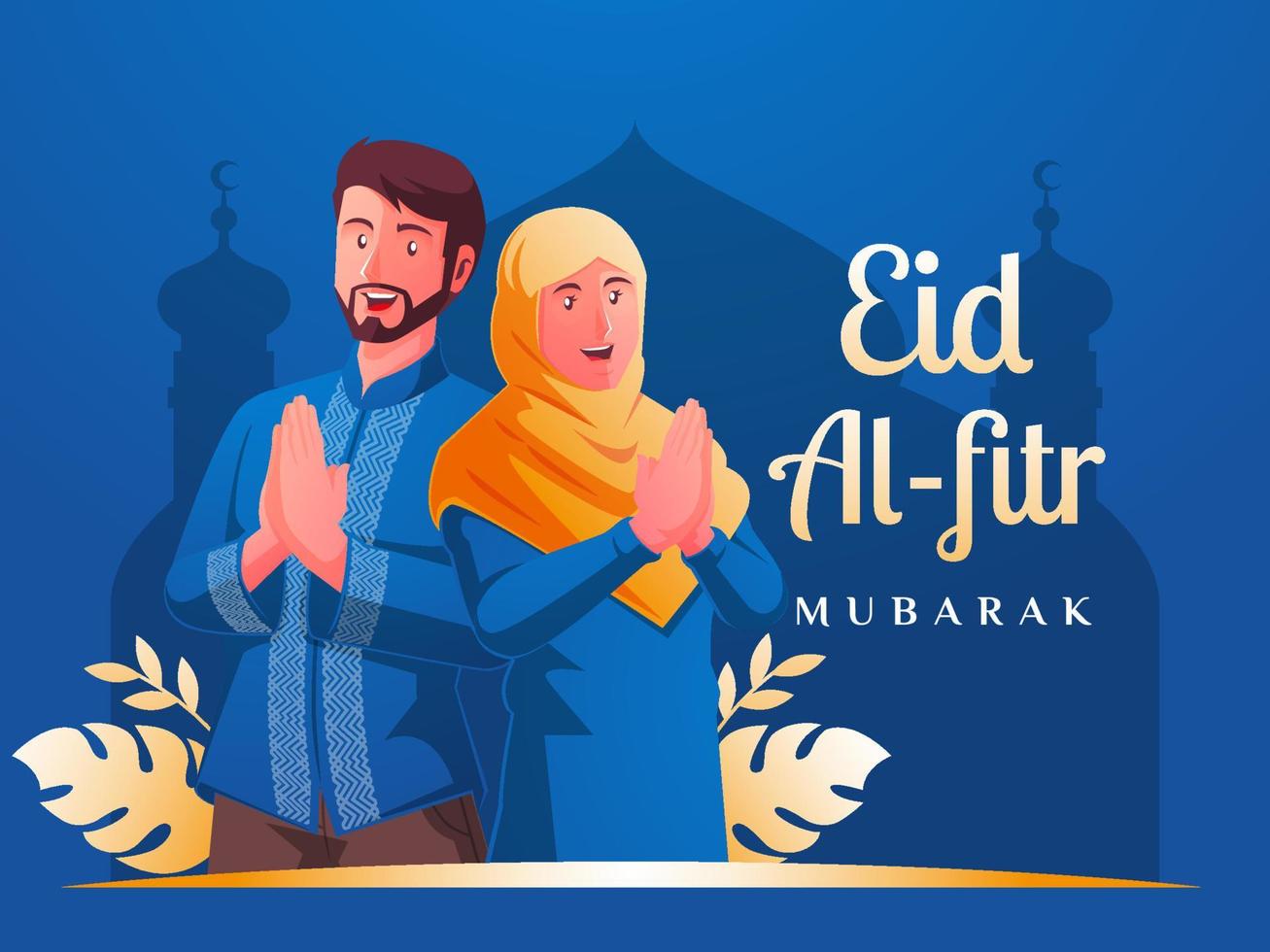 Muslim men and Muslim women celebrating eid al fitr vector