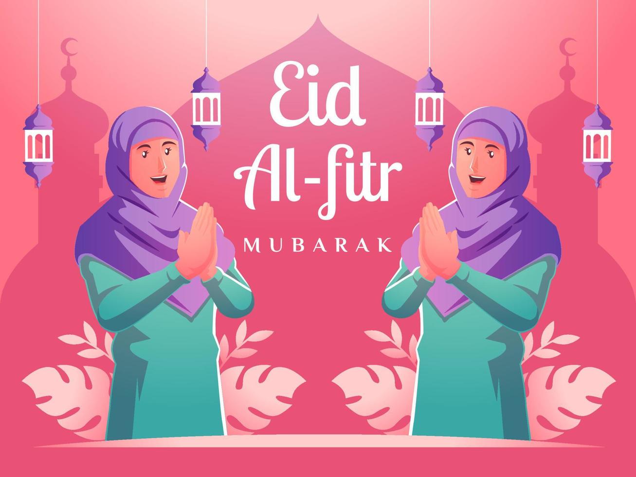 mujeres musulmanas celebrando eid al fitr vector